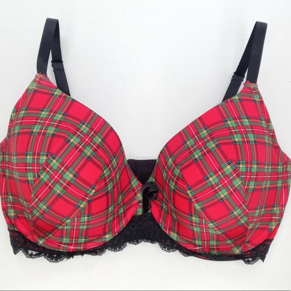 Christmas Bra - Adore Me Kati Contour Plaid Tartan 32F/DDD E/DD
